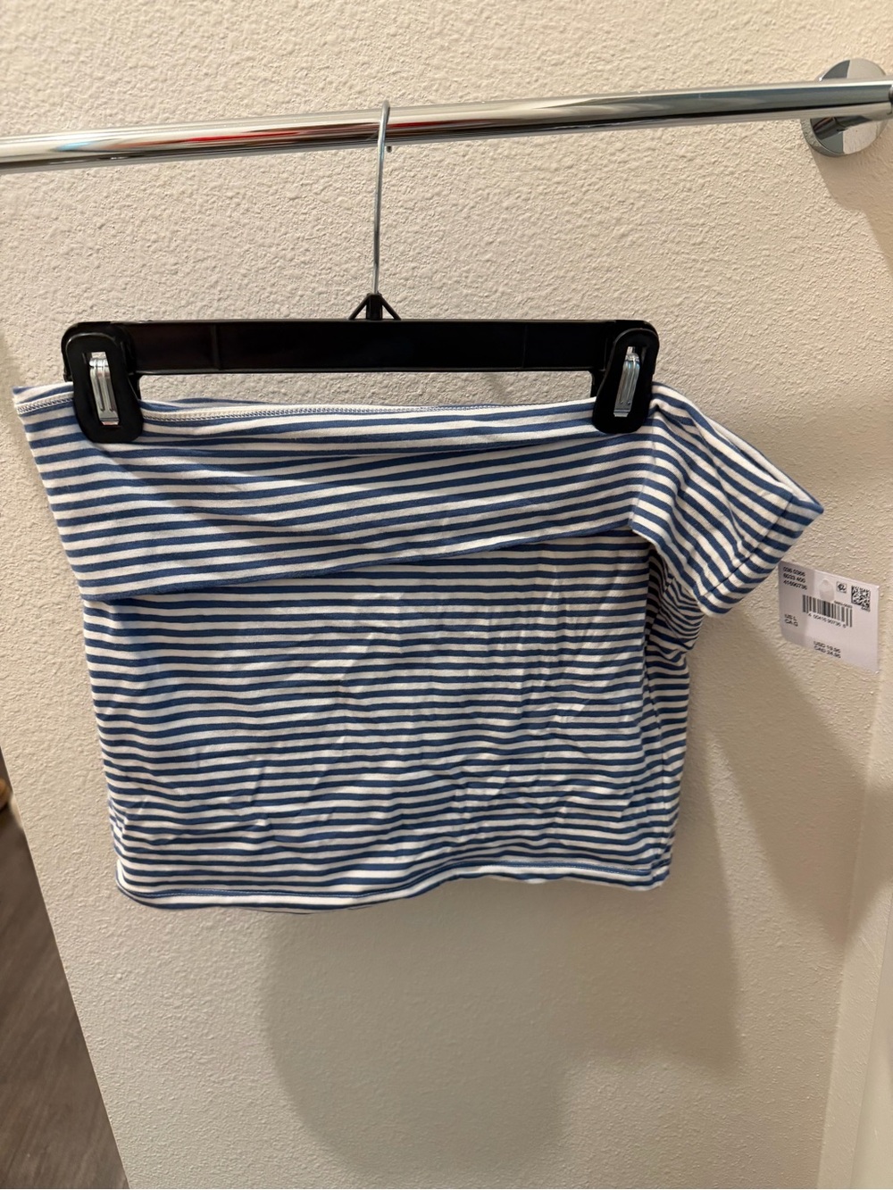 American Eagle Outfitters Blue and White Striped Off-Shoulder Crop Top
